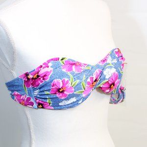 Hawaiian Tropic Blue Pink Floral Strapless Bikini Top Size Large